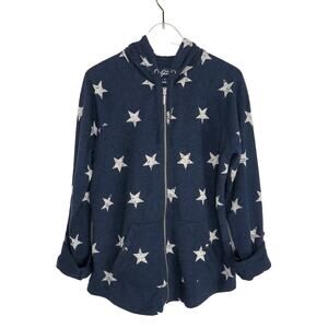 Y2k Style & Co. Navy Blue Star Pattern Patriotic Zip Up Hoodie Sweatshirt Small